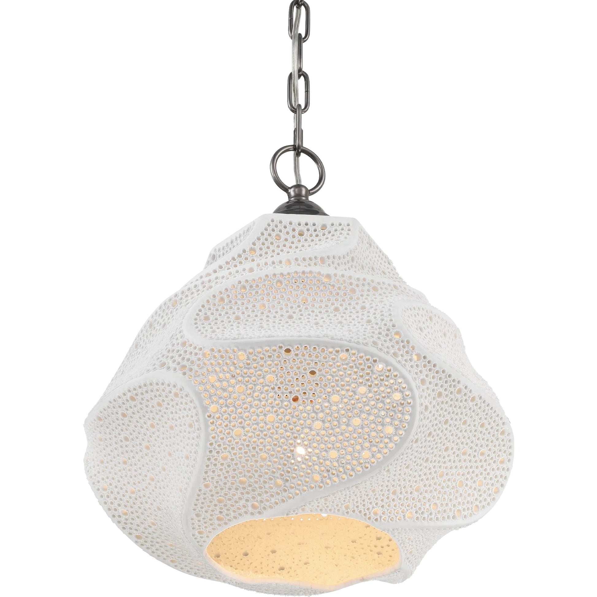 Wintershall Pendant by Currey and Company in white, antique brushed nickel. Made from porcelain, metal in a modern style.