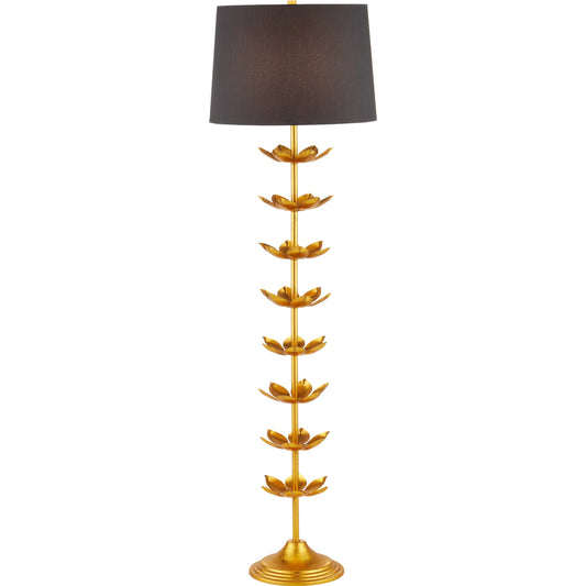 Awakening Floor Lamp by Currey and Company in gold leaf. Made from metal in a modern style.