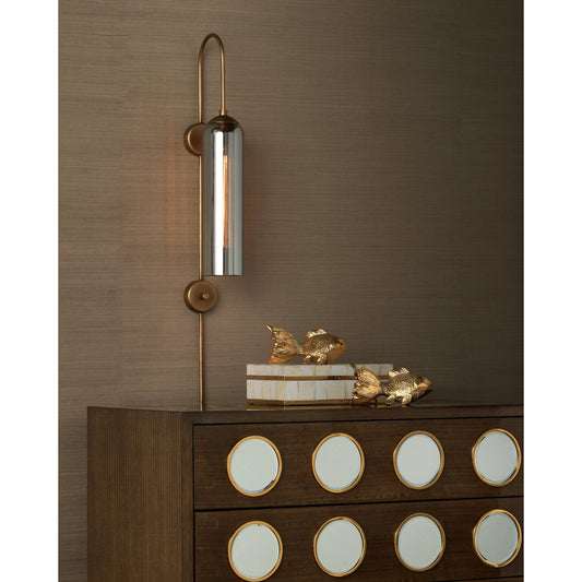 Casey Mother-Of-Pearl Box by Currey and Company in natural, white, polished brass. Made from mother of pearl, engineered wood, brass in a modern style.