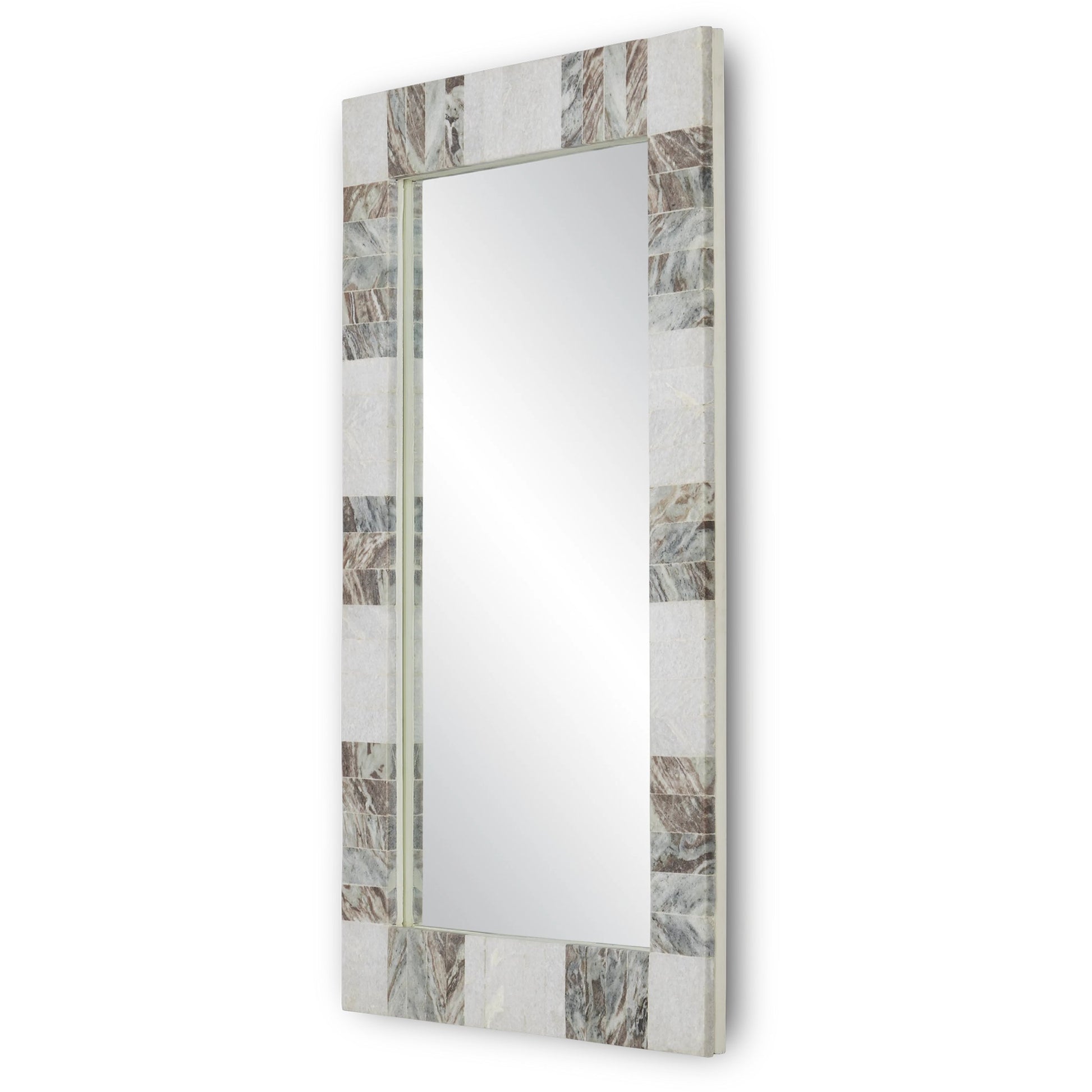 Elena Rectangular Mirror by Currey and Company in white, brown, mirror. Made from toronto brown marble, white marble, glass in a modern style.
