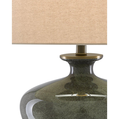 Greenlea Table Lamp by Currey and Company in dark gray, moss green, antique brass. Made from glass, metal in a transitional style.