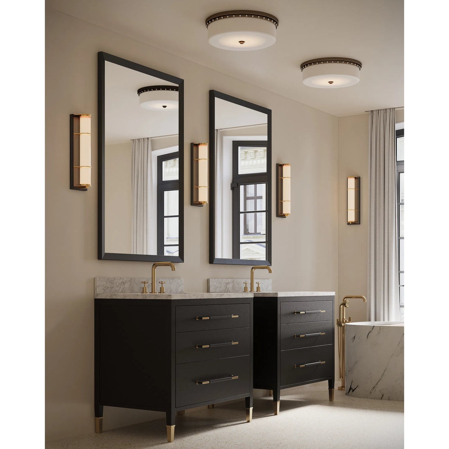 005 SI-2386957 | Lifestyle | Barnabe Flush Mount by Currey and Company in white, antique brass, polished nickel. Made from glass, metal in a traditional style.