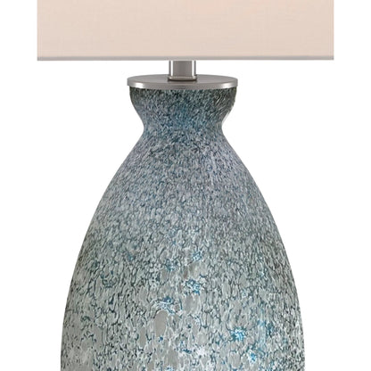 Hatira Table Lamp by Currey and Company in pale blue, white. Made from glass, optic crystal in a modern style.