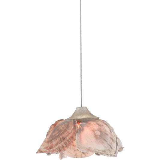 001 SR-890069 | Primary Silo | Catrice Pendant by Currey and Company in painted silver, contemporary silver leaf, natural shell. Made from capiz shell, wrought iron in a coastal style.