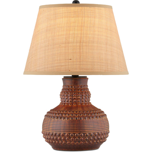 Atamo Table Lamp by Currey and Company in dark brown, rustic black. Made from ceramic, metal in a cottage & farmhouse style.