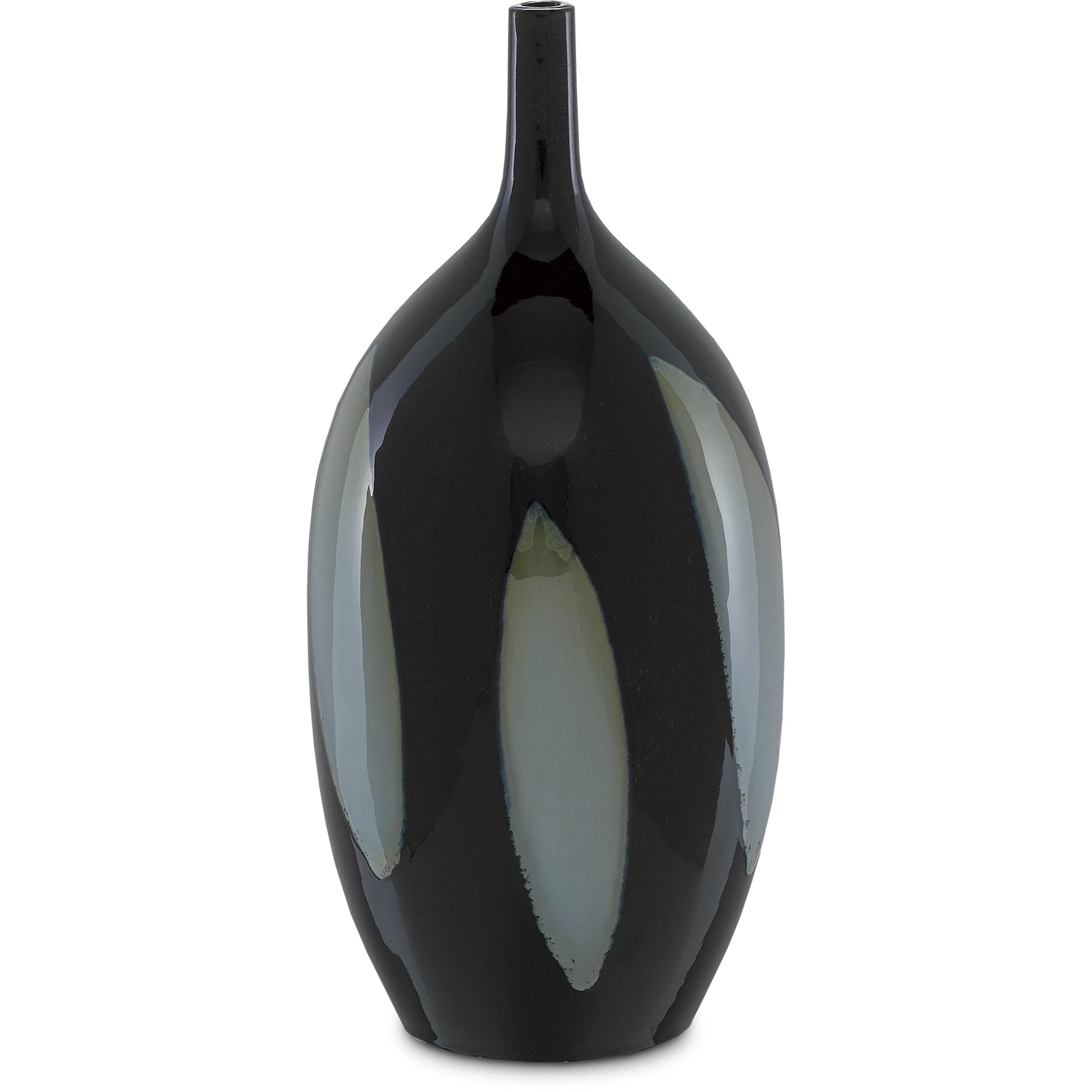Let Us Twist the Glass Tall Vase by Currey and Company in black, steel blue. Made from ceramic in a modern style.