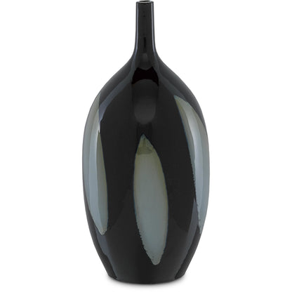Let Us Twist the Glass Tall Vase by Currey and Company in black, steel blue. Made from ceramic in a modern style.