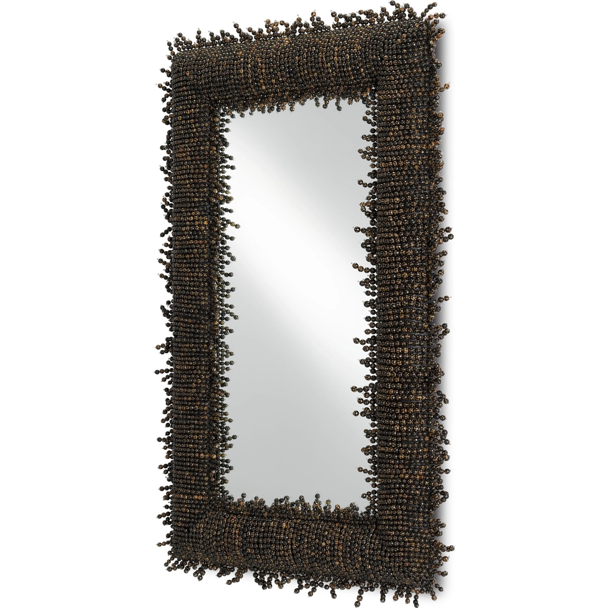 Pasay Mirror by Currey and Company in black, mirror. Made from faceted buri, wood, wrought iron, glass in a eclectic & global style.