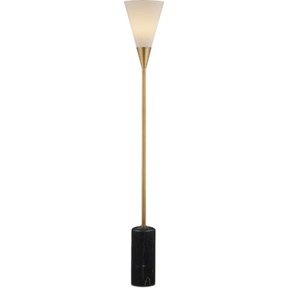 Martini Floor Lamp by Currey and Company in black, brushed brass. Made from marble, metal in a modern style.