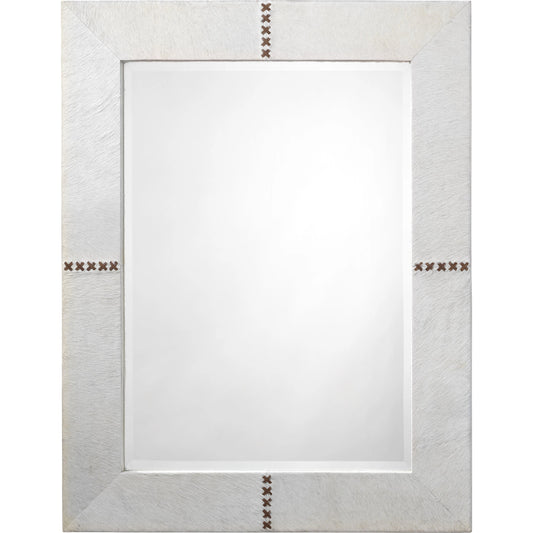 Cross Stitch Mirror by Jamie Young. Made from hide in a modern style.