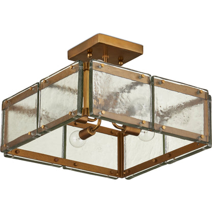 Countervail Square Semi-Flush Mount by Currey and Company in clear, antique brass. Made from cast glass, metal in a modern style.