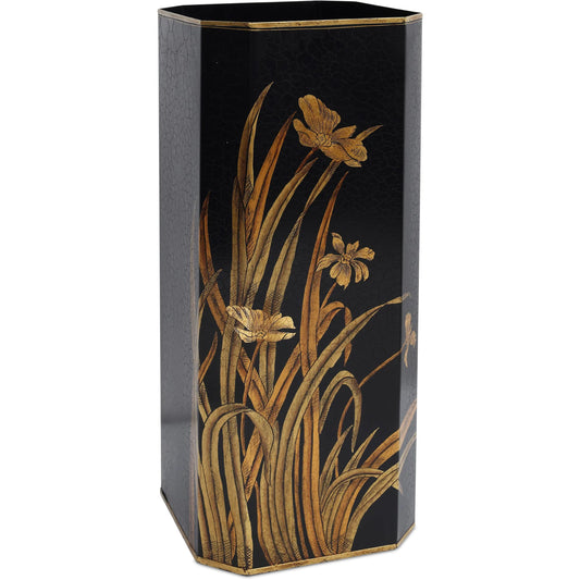 Glasshouse Tole Umbrella Stand by Currey and Company in black, gold. Made from metal in a traditional style.