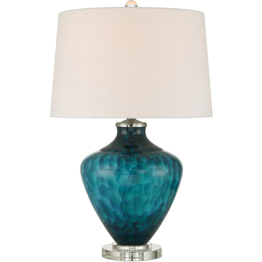 Sapphire Table Lamp by Currey and Company in blue, clear. Made from glass, optic crystal in a unique style.