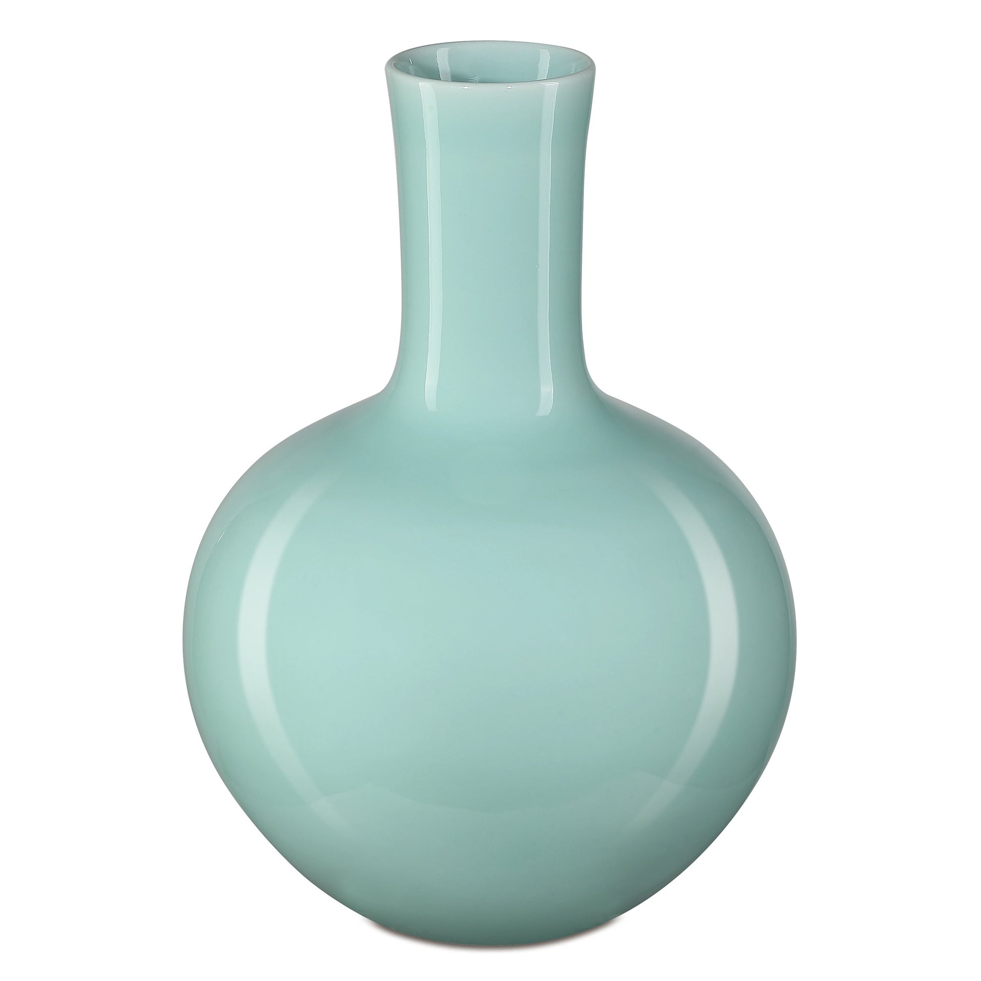 Celadon Green Straight Neck Vase by Currey and Company in celadon green. Made from porcelain in a modern style.
