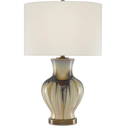 Muscadine Table Lamp by Currey and Company in cream, brown, antique brass. Made from porcelain, metal in a transitional style.