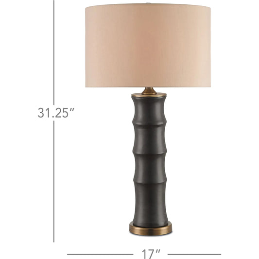 Roark Table Lamp by Currey and Company in matte black, antique brass. Made from ceramic, metal in a traditional style.