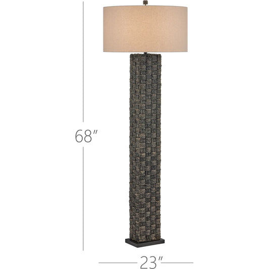 Eden Floor Lamp by Currey and Company in black. Made from seagrass in a unique style.