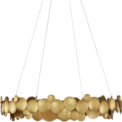 Lavengro Chandelier by Currey and Company in contemporary gold leaf, white. Made from wrought iron, acrylic in a modern style.