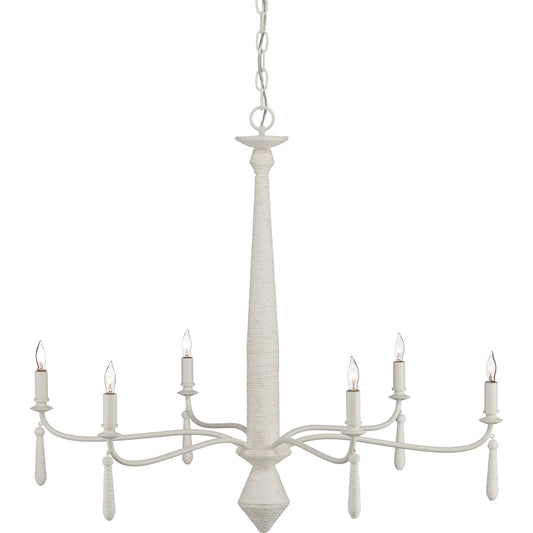 Donnybrook Chandelier by Currey and Company in snow white, white. Made from wrought iron, kraft paper twine in a unique style.