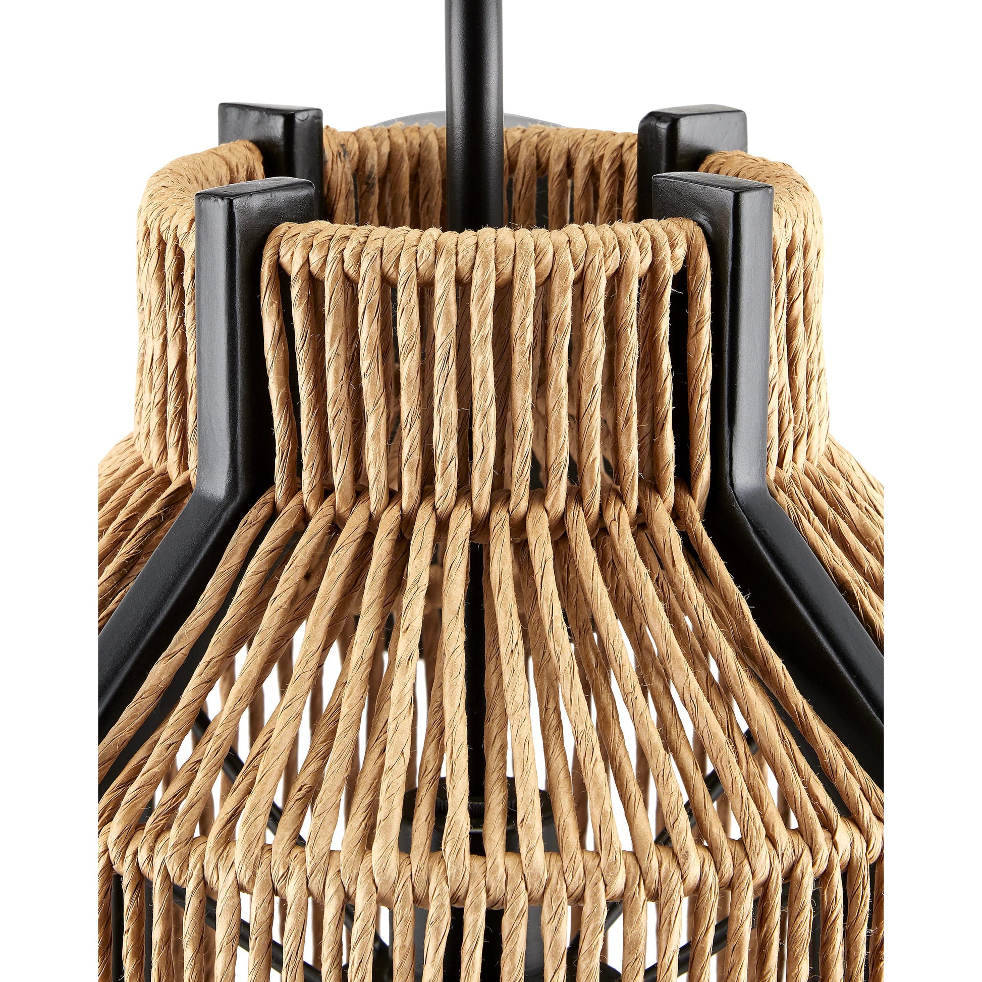 Mali Wall Sconce by Currey and Company in natural, satin black. Made from kraft paper twine, wrought iron in a coastal style.