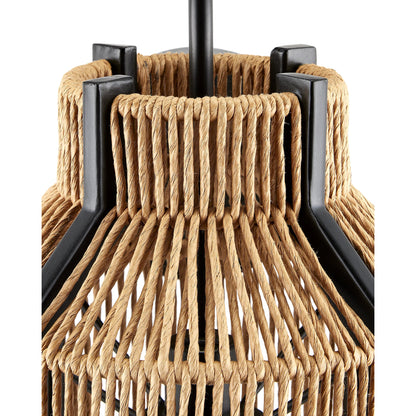 Mali Wall Sconce by Currey and Company in natural, satin black. Made from kraft paper twine, wrought iron in a coastal style.