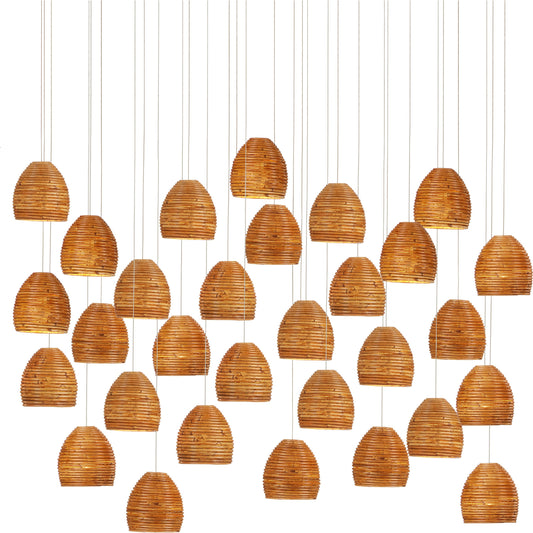 Beehive 30-LIGHT Multi-Drop Pendant by Currey and Company in natural rattan, silver. Made from rattan, wood in a modern style.