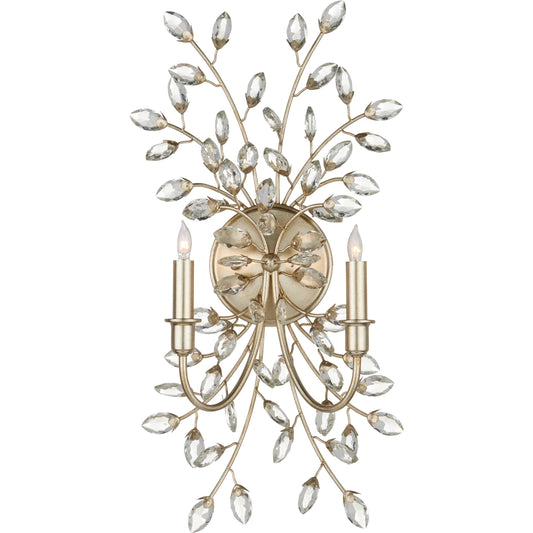 Forget-Me-Not Wall Sconce by Currey and Company. Made from crystal, metal in a unique style.