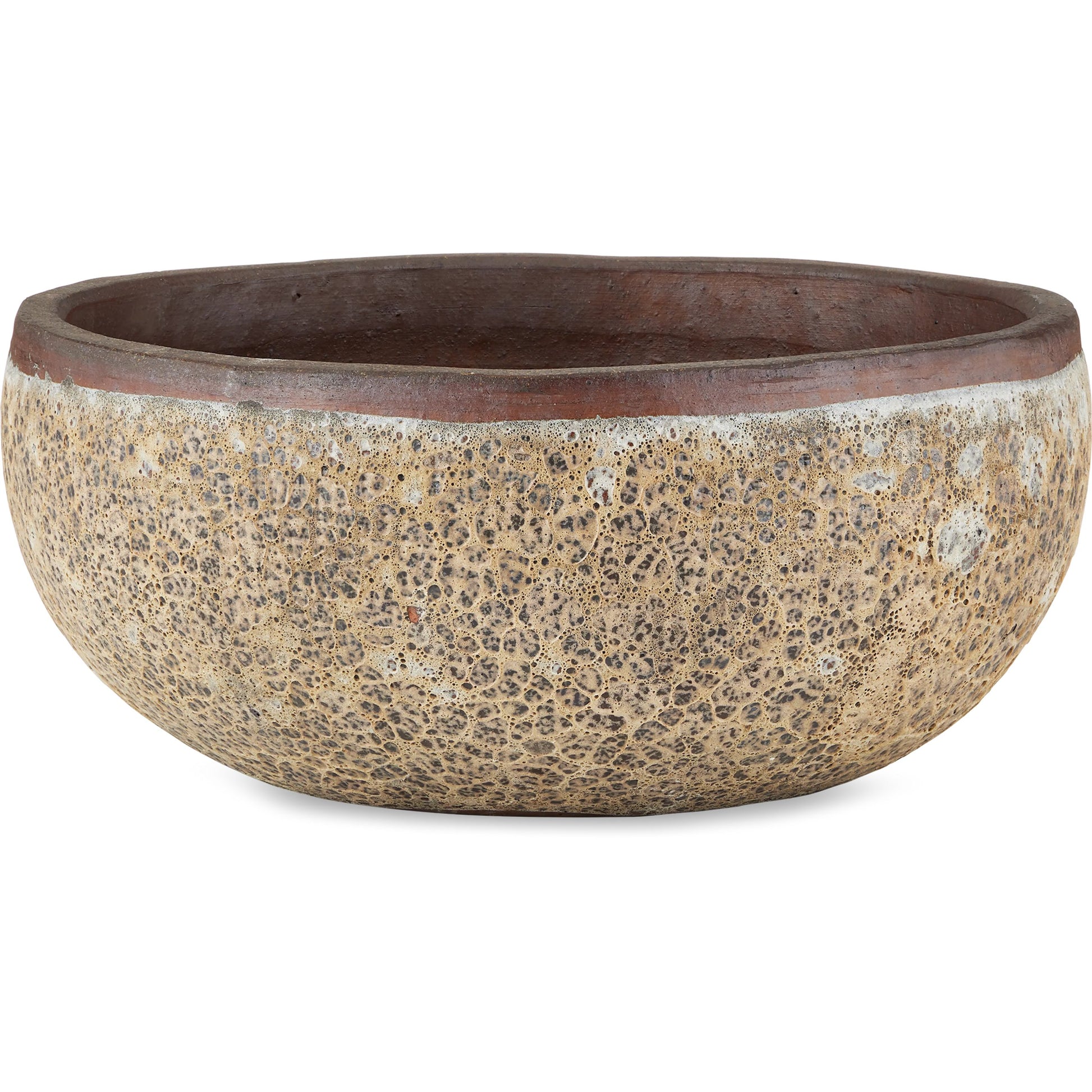 Lyra Beige Planter by Currey and Company in reactive cream. Made from ceramic in a modern style.