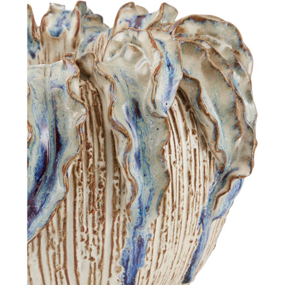 Tropical Crown Vase by Currey and Company in ivory, reactive blue. Made from ceramic in a eclectic & global style.