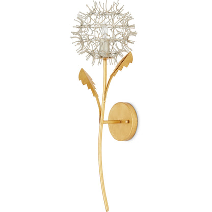 Dandelion Wall Sconce by Currey and Company in contemporary silver leaf, silver, contemporary gold leaf. Made from wrought iron in a modern style.
