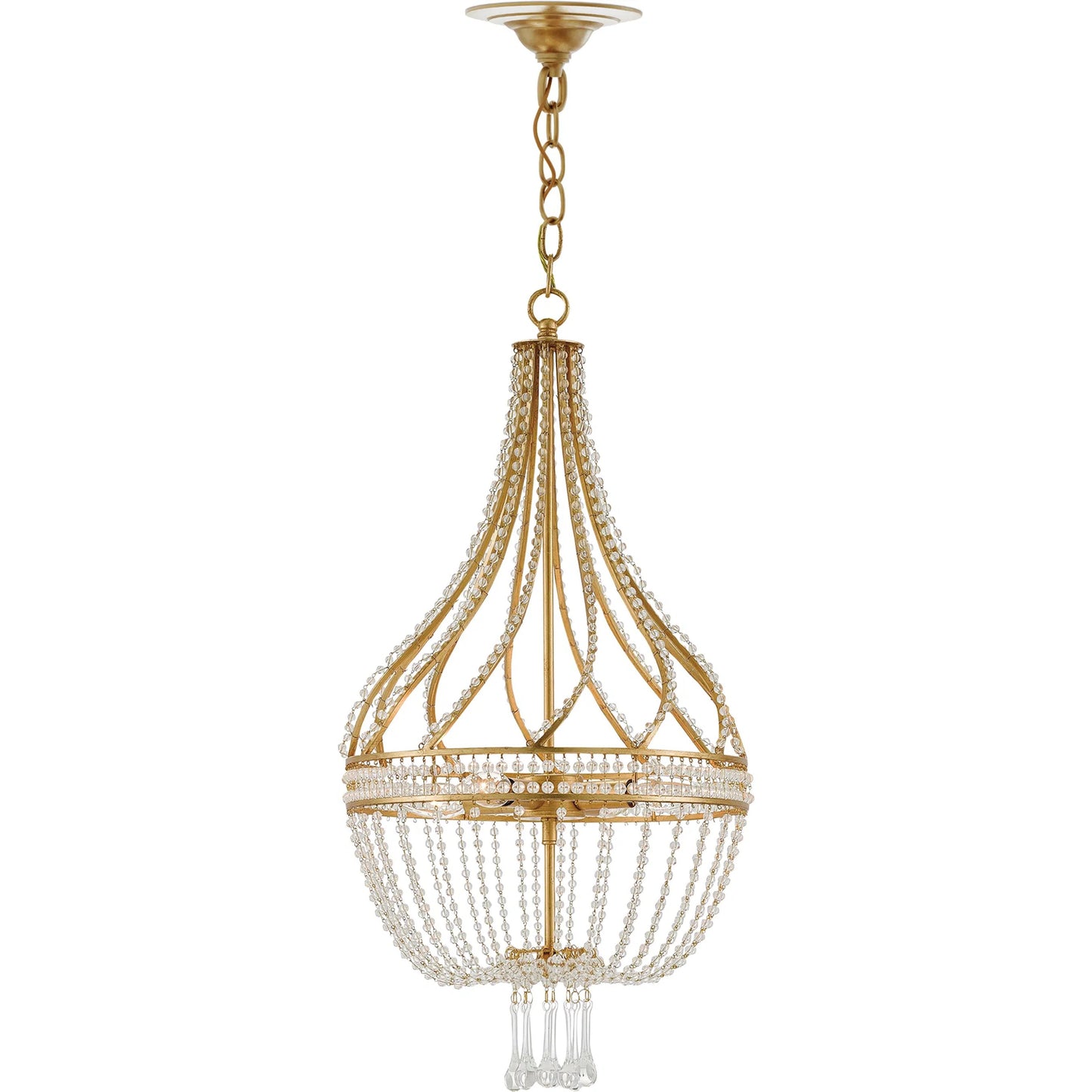 006 S-223532 | Additional Silo | Ingenue Chandelier by Currey and Company in antique gold leaf. Made from wrought iron, crystal in a traditional style.