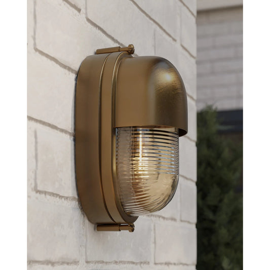 Maritime Outdoor Wall Sconce by Currey and Company. Made from brass, glass in a unique style.