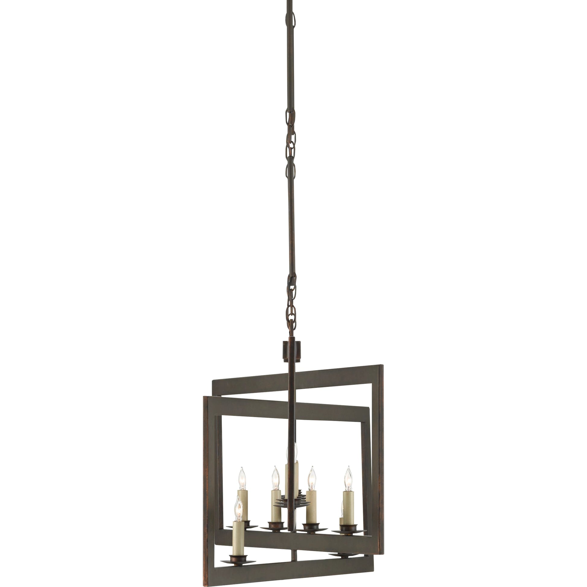Middleton Rectangular Chandelier by Currey and Company. Made from wrought iron in a modern style.