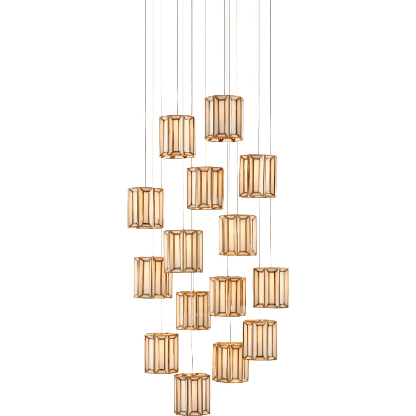 003 SI-1894270 | Additional Silo | Daze Round 15-LIGHT Multi-Drop Pendant by Currey and Company in antique brass, white, painted silver. Made from frosted glass in a modern style.