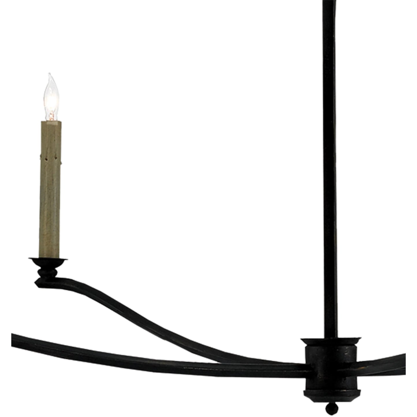 003 S-223642 | Closeup | Knole Chandelier by Currey and Company in french black. Made from wrought iron in a rustic style.