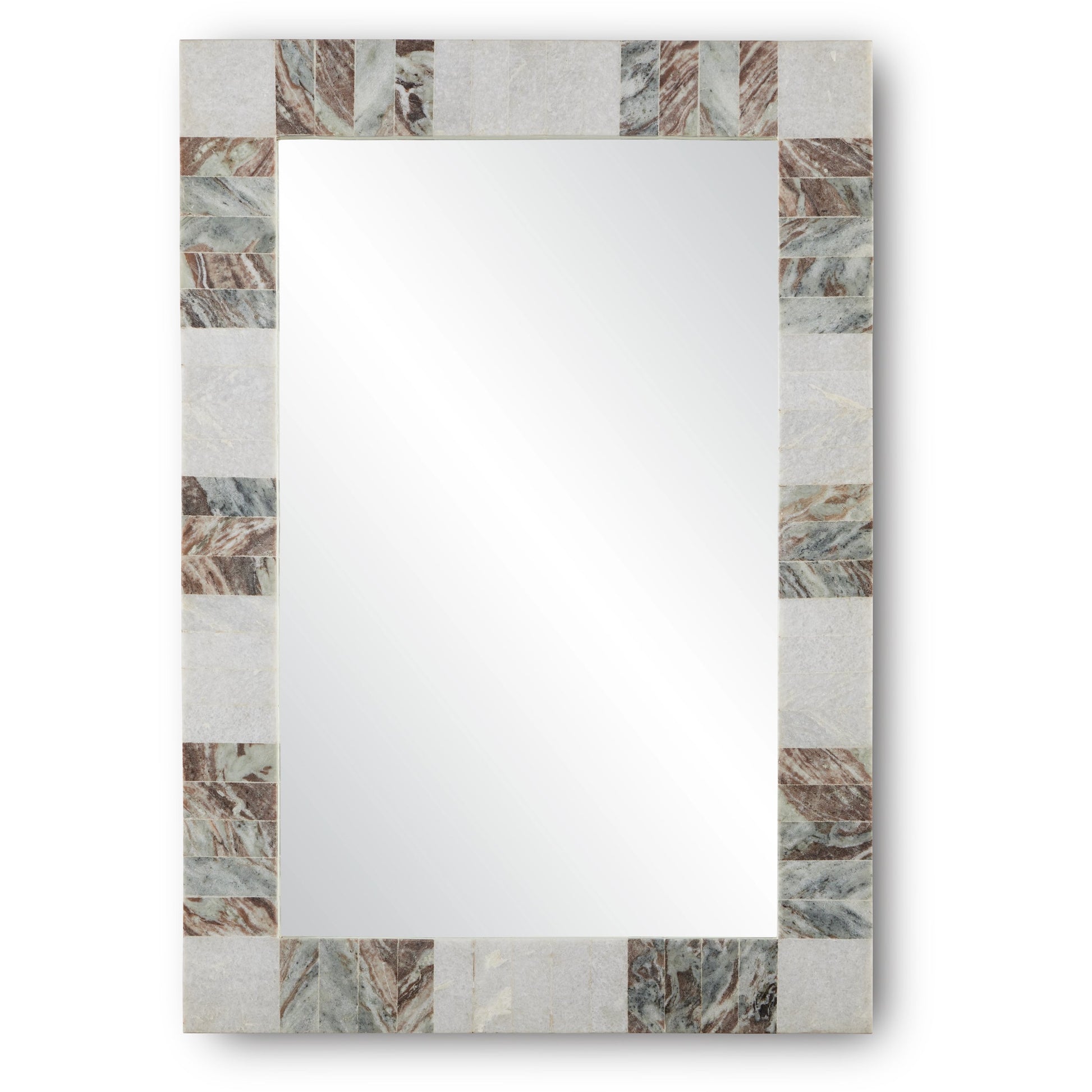 Elena Rectangular Mirror by Currey and Company in white, brown, mirror. Made from toronto brown marble, white marble, glass in a modern style.