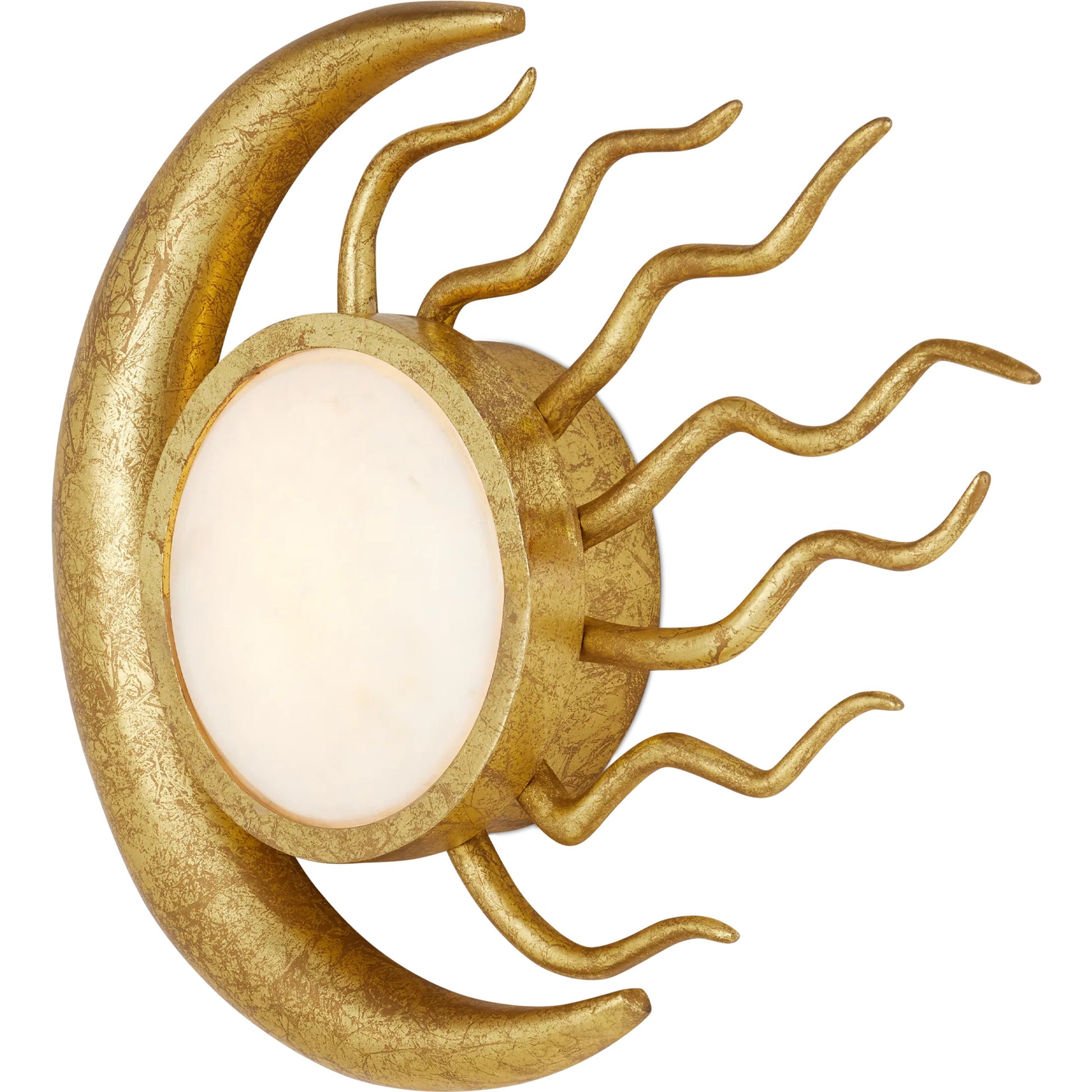 Tona Wall Sconce by Currey and Company in gold leaf, white. Made from metal, marble in a modern style.