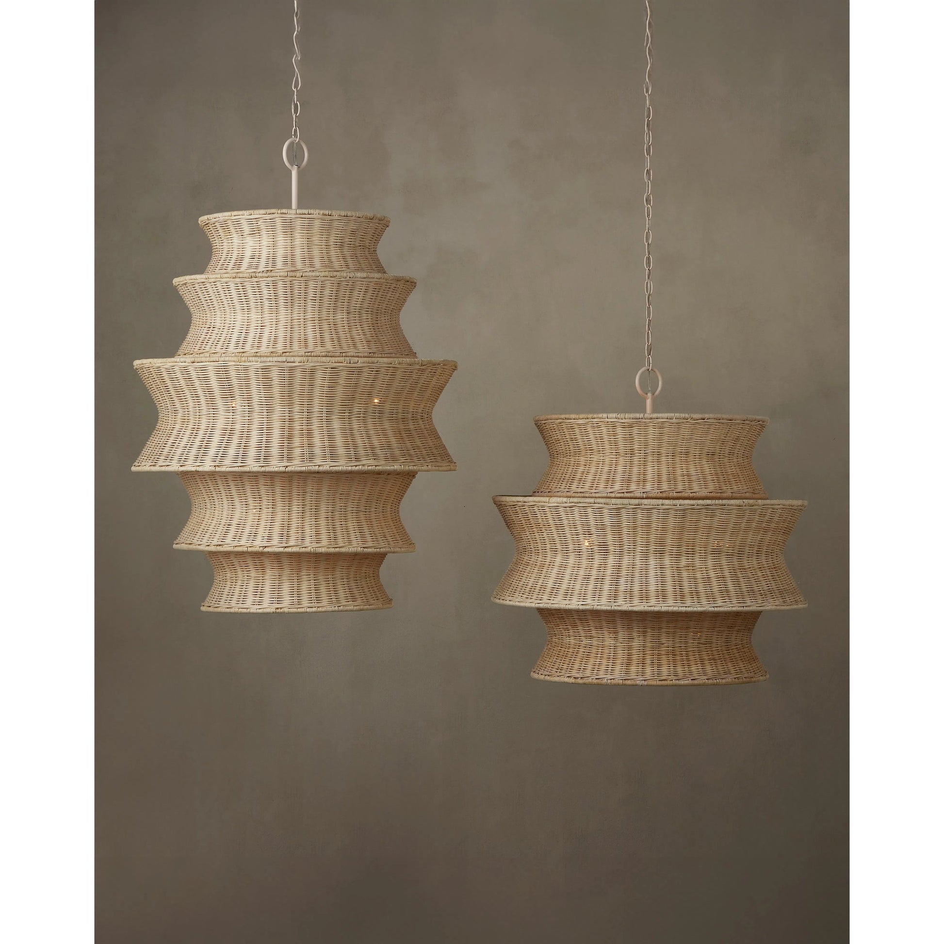 Phebe Rattan Chandelier by Currey and Company in bleached natural, vanilla. Made from rattan, wrought iron in a cottage & farmhouse style.
