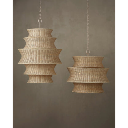 Phebe Rattan Chandelier by Currey and Company in bleached natural, vanilla. Made from rattan, wrought iron in a cottage & farmhouse style.