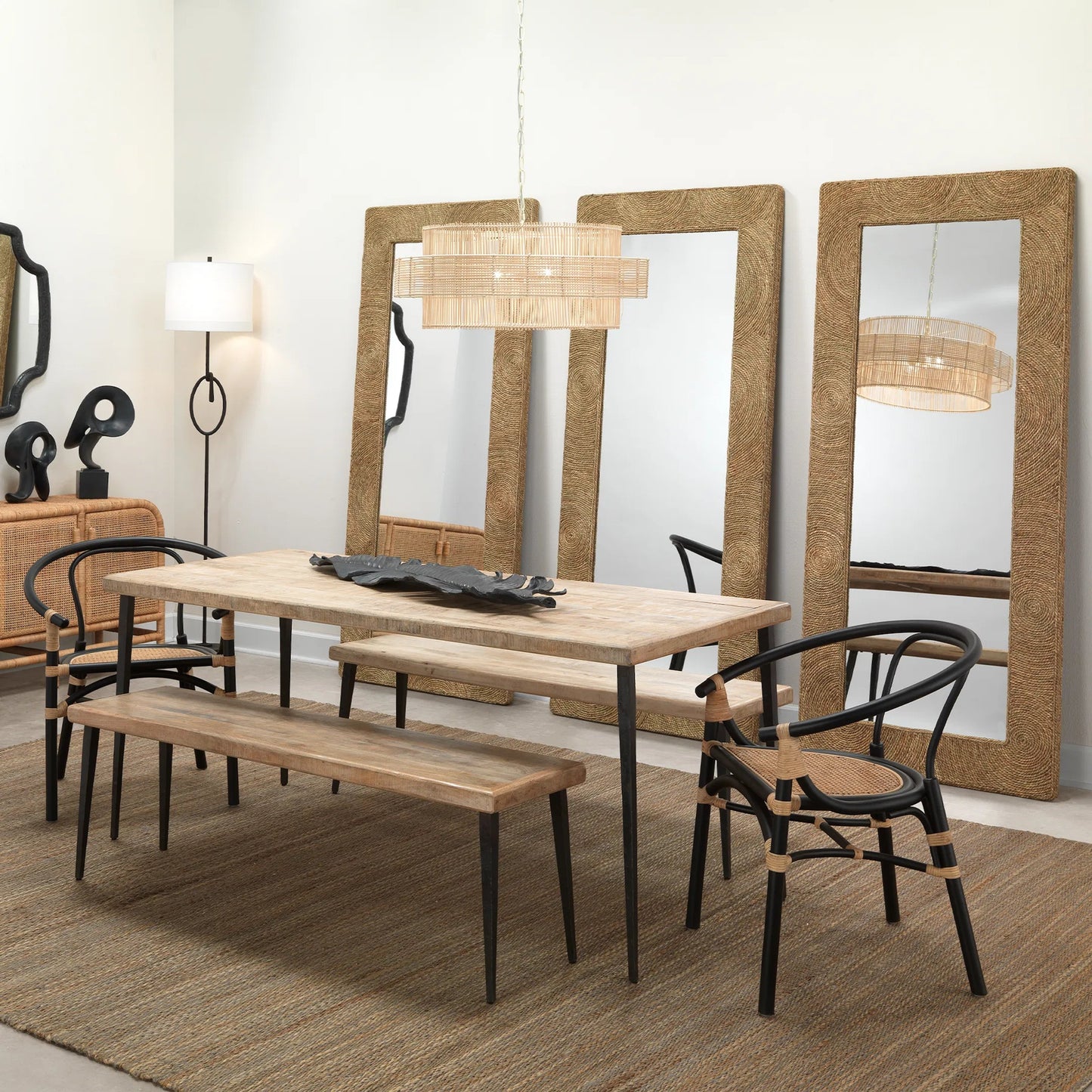 006 SI-1782496 | Lifestyle | Harbor Floor Mirror by Jamie Young in natural seagrass. Made from seagrass in a coastal style.