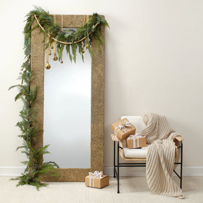 Harbor Floor Mirror by Jamie Young in natural seagrass. Made from seagrass in a coastal style.