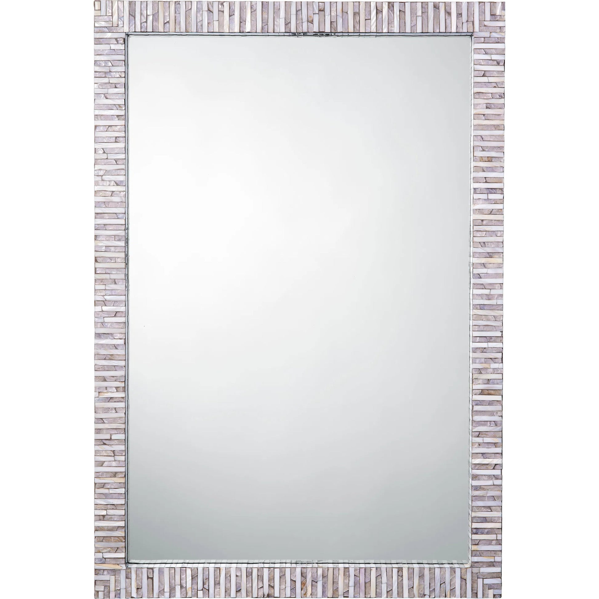 Marmont Rectangle Mirror by Jamie Young in grey. Made from mother of pearl, acrylic, glass mirror, mdf in a modern style.