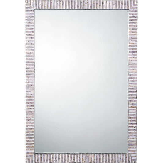 Marmont Rectangle Mirror by Jamie Young in grey. Made from mother of pearl, acrylic, glass mirror, mdf in a unique style.