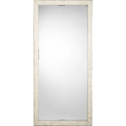 Monroe Rectangle Floor Mirror by Jamie Young in natural. Made from mother of pearl, acrylic, glass mirror, mdf in a modern style.