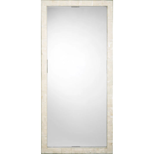 Monroe Rectangle Floor Mirror by Jamie Young in natural. Made from mother of pearl, acrylic, glass mirror, mdf in a unique style.