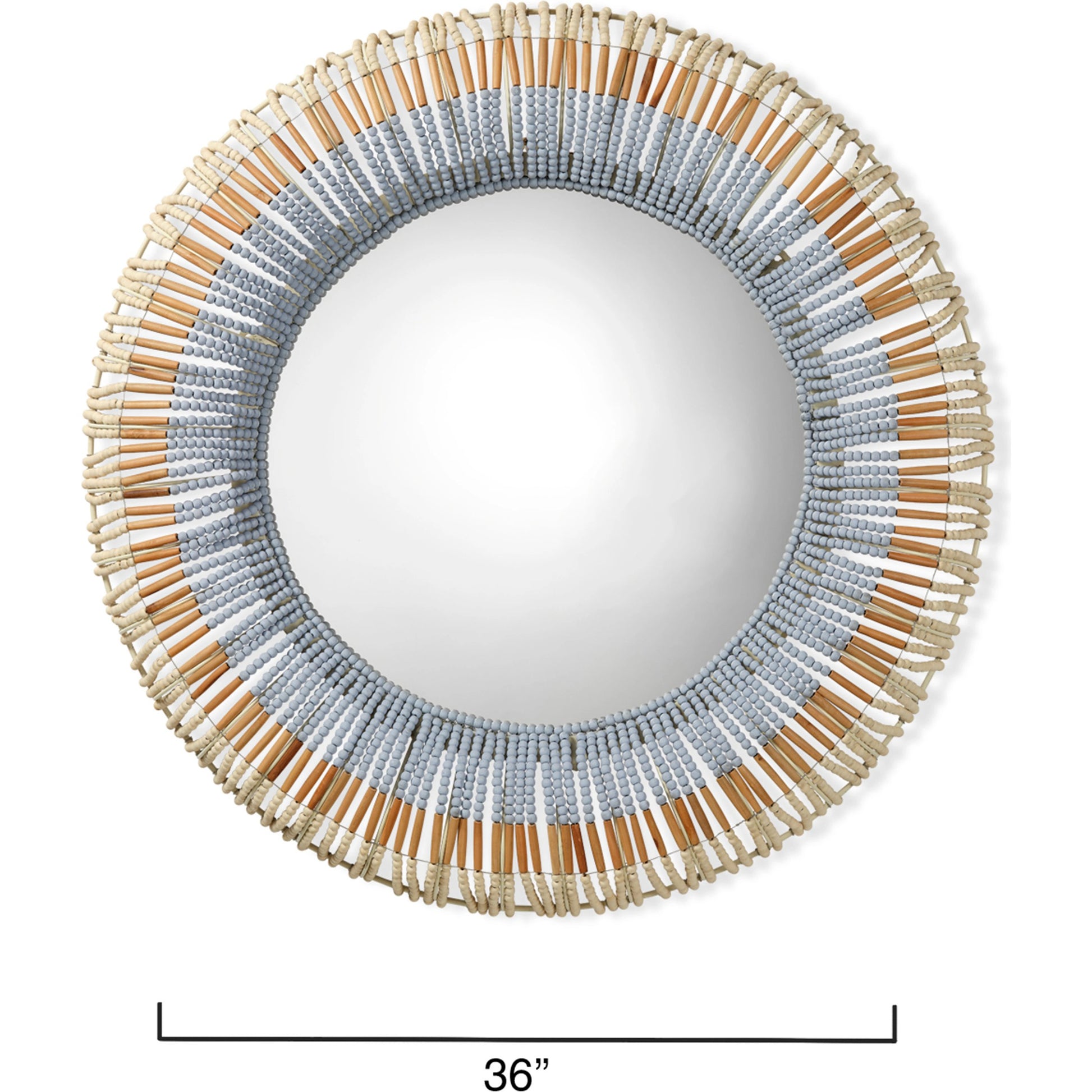 Native Beaded Mirror by Jamie Young in natural, blue. Made from mango wood in a cottage & farmhouse style.