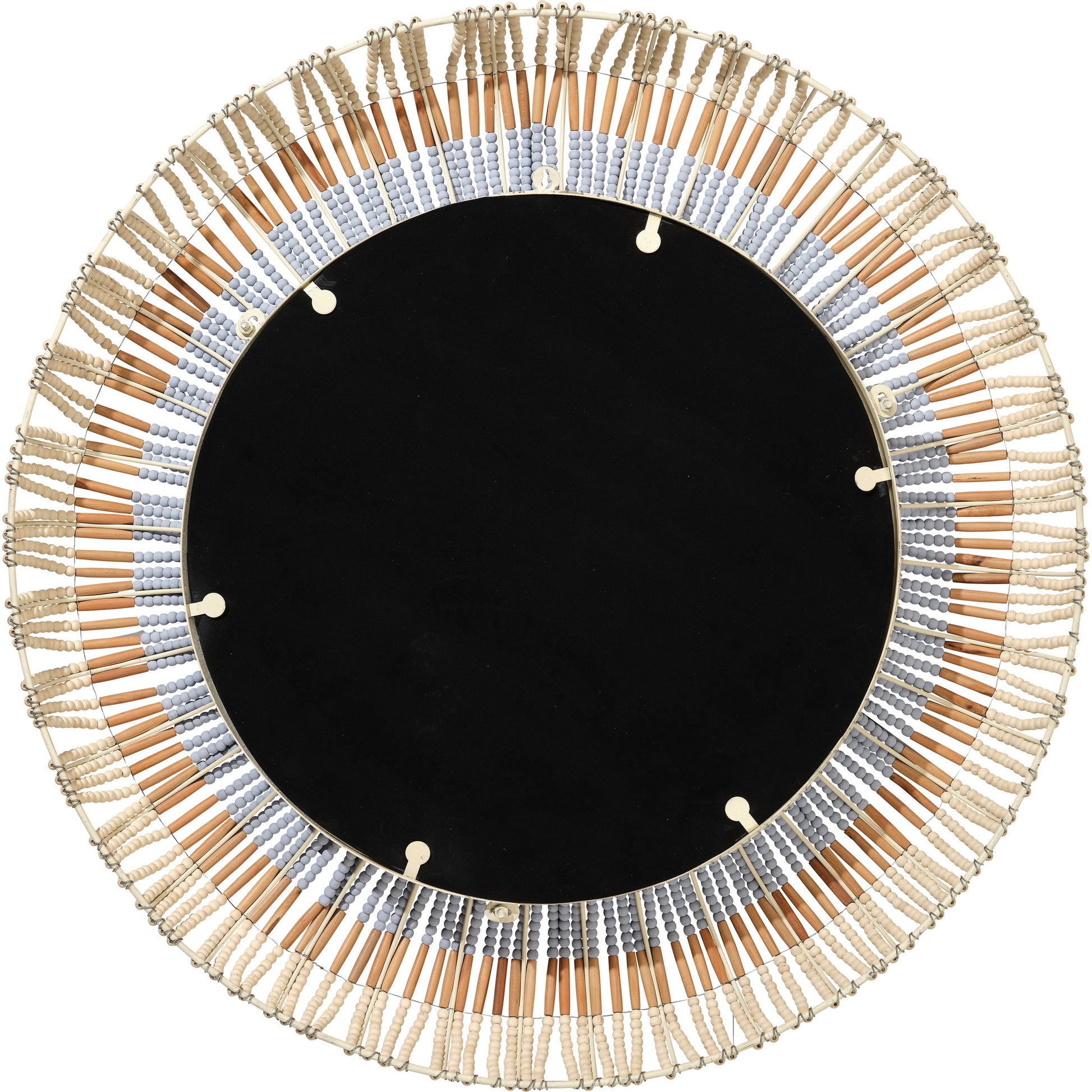 Native Beaded Mirror by Jamie Young in natural, blue. Made from mango wood in a cottage & farmhouse style.
