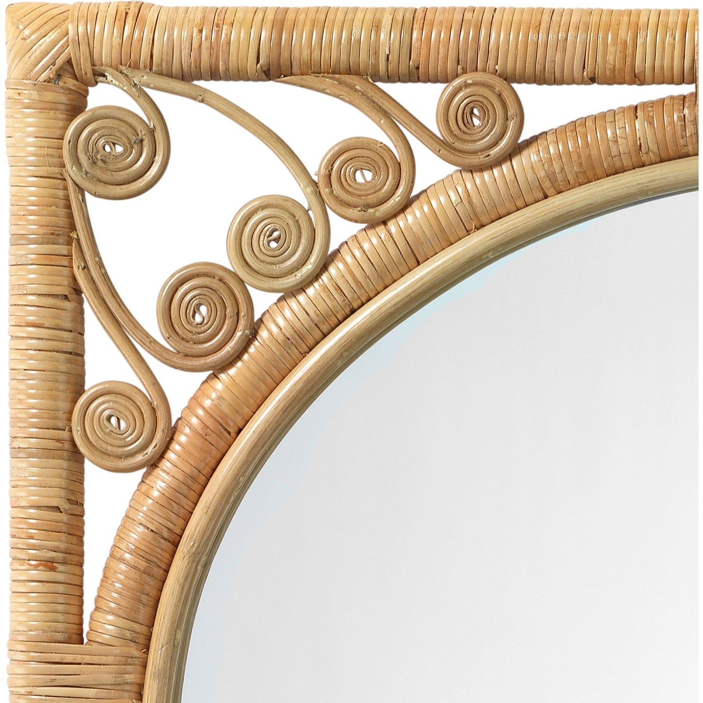 004 SR-912974 | Closeup | Primrose Mirror by Jamie Young. Made from rattan in a cottage & farmhouse style.