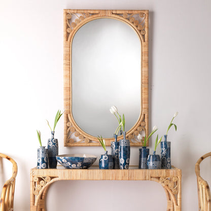 Primrose Mirror by Jamie Young. Made from rattan in a cottage & farmhouse style.