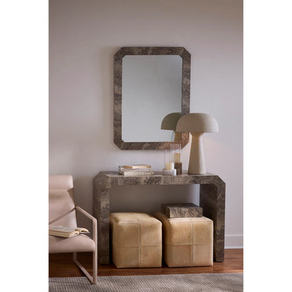 Ravine Mirror by Jamie Young in grey and sand grey. Made from wood in a unique style.